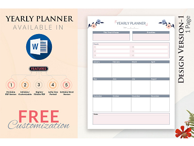Yearly Planner Design in Microsoft Word & Digital PDF clean planner elegant planner letter size planner minimal personal planner planner design printable planner simple planner
