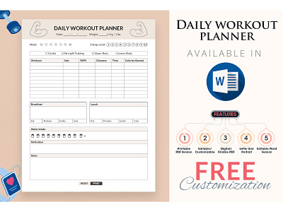 Daily Workout, Fitness, Gym Planner elegant planner minimal planner templates printable planner