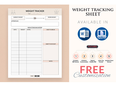 Weight Tracker planner sheet clean planner elegant planner minimal minimalist planner personal planner printable planner