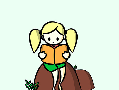 Chibi girl reading a book on a rock character chibi kids