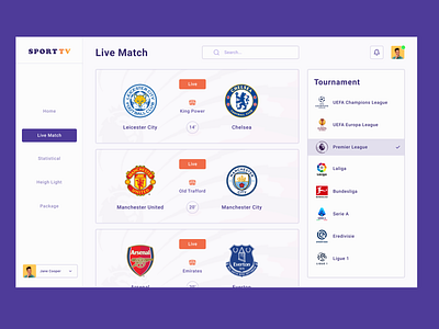 Football web design 'Sport TV' - DuzngNT footballweb ui