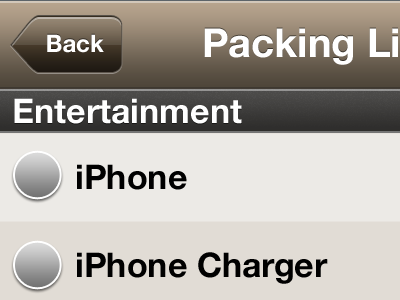 iPhone List UI gui ios iphone packing list retina display user interface