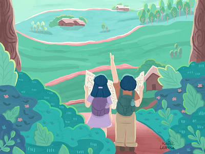 Exploring the Valley dribbble freethrow illustration landscape landscape illustration procreate scene scene illustration scenery valley