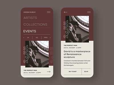 Odessa Museum app art artist clean collections design events exhibition flat gallery klein minimal minimalistic mobile museum simple ticket ui ux 插图
