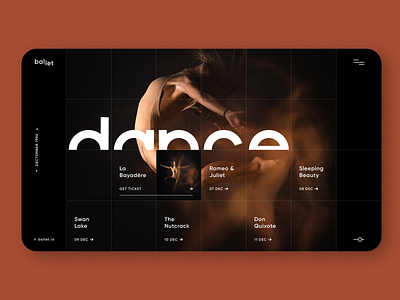 Ballet app black clean dance dark festival flat grid homepage minimal minimalistic modern music performance slider ui web website 插图