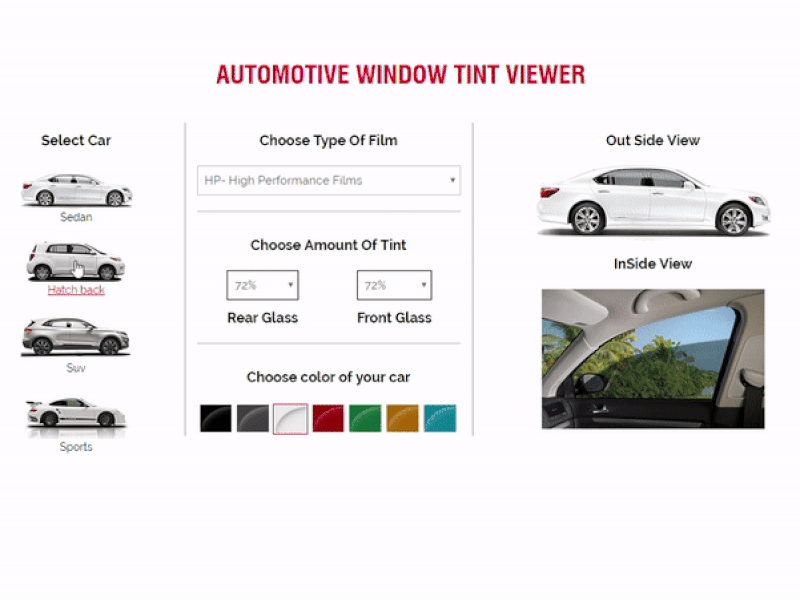 Automotive Window Tint Viewer car car care coloful glas paint svg tint ui window