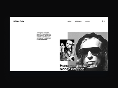 Brian Eno - Web Page Design adobe xd black brian eno concept design desktop figma interface minimal music musician page redesign sketch ui web web design website white