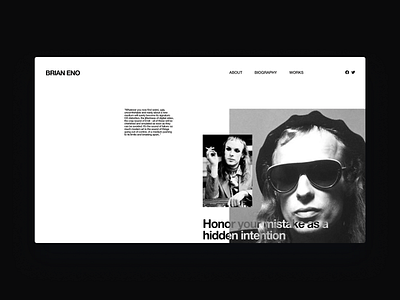 Brian Eno - Web Page Design adobe xd black brian eno concept design desktop figma interface minimal music musician page redesign sketch ui web web design website white