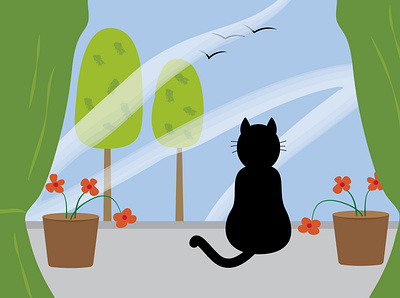 Inspired by my fluffy assistant - Lemmy the cat <3 cat illustration sky window