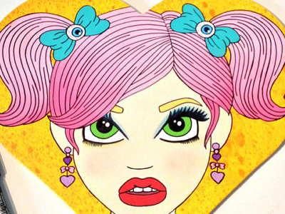 Sticky and Sweet - painting acrylic kawaii painting pastel hair pink rockabilly soft grunge wooden board