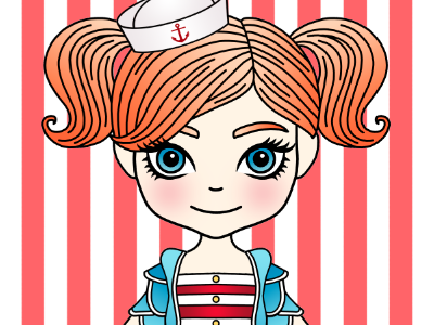Sailorette buttons cute kawaii nautical redhead rockabilly sailor seaside stripes