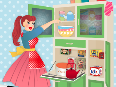 Domestic Goddess (progress shot) 50s advert domestic kitchen polka dots redhead retro vintage