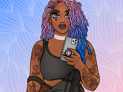 Selfie Chick candy doll club fashion illustration fashion illustrator illustration ombre hair pastel hair pinup tattoos