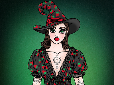 Strawberry Witch candy doll club fashion illustration fashion illustrator halloween illustration lirika matoshi strawberry dress tattoos witch
