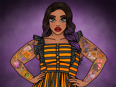 Halloween Babe candy doll club fashion illustration fashion illustrator illustration ombre hair pastel hair pinup rockabilly tattoos