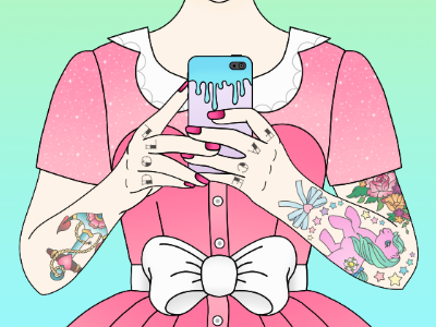 Time for a Selfie bow candy cute dress feminine girl illustration kawaii pink selfie sweet tattoos