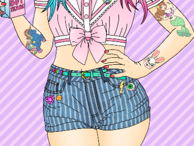 Summer Sun candy doll club feminine girl gang girl power jeans kawaii pastel pink pinup rainbow shorts tattoos