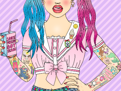 Thirsty? attitude blue hair candy doll club feminism girl gang girl power kawaii pink hair tattoos