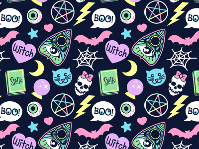 Spooky Babe candy doll club coven halloween magic ouija pastel goth repeating pattern spooky wicca witch