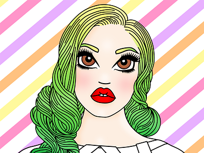 Mean Green brown eyes candy doll club candy pop green hair ombre hair pastel grunge pastel hair pretty red lipstick