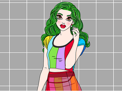 Test Card apple pencil brown eyes candy doll club candy pop green hair illustration pastel babe pastel hair rainbow red lipstick