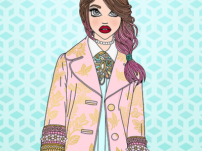 The Pink Coat andrew gn candy doll club fashion fashion illustration fashion illustrator floral luxury fashion pattern pink pink hair