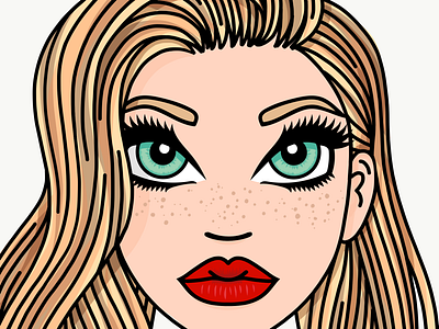 WIP seafoam green adobe draw candy doll club feminine freckles green eyes illustration red lipstick seafoam green