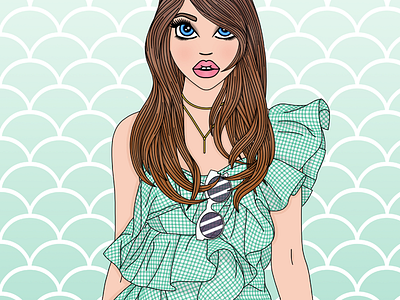 Gingham Girl blue eyes candy doll club fashion fashion illustration fashion illustrator gingham green luxury fashion pattern ruffles