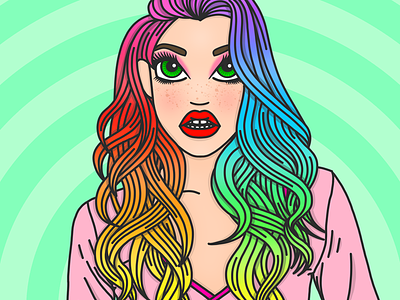 She's Like a Rainbow cand doll club fashion illustration fashion illustrator green eyes ombre pastel hair rainbow hair