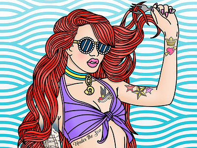 Under The Sea ariel candy doll club cosplay fanart fashion illustration mermaid nautical princess ariel redhead tattoos the little mermaid