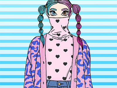 Peek-a-boo candy doll club fashion illustration heterochromia lazy oaf clothing pastel hair split dye