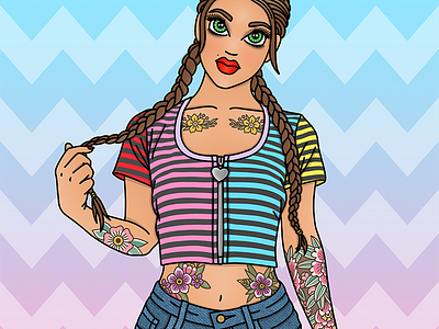 Flower girl candy doll club fashion illustration fashion illustrator flower tattoos illustration stripes tattoos