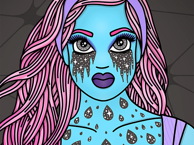 Stardust blue skin candy doll club fashion illustration fashion illustrator pastel hair pink hair