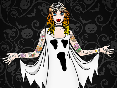 Ghostie Girl candy corn candy doll club creepy fashion illustration fashion illustrator ghost pastel hair samhain spooky tattoos