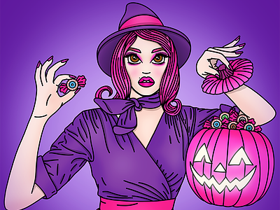 Trick or Treat? candy candy doll club fashion illustration fashion illustrator halloween pastel hair pumpkin samhain spooky trick or treat witch witchcraft witchy