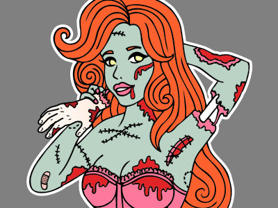 Drop Dead Gorgeous (having a snack) bloody corpse hand pinup redhead severed undead zombie