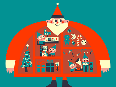 Happy Holidays! children christmas elves holidays illustration kidlit kids presents red santa claus