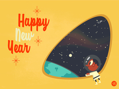 Happy New Year adobeillustrator cartoon character characterdesign children flat font illustration retro science fiction space spaceship vector vintage