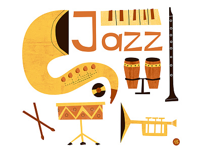Jazz! adobeillustrator congas illustration illustrator jazz music photoshop retro trumpet vector vintage