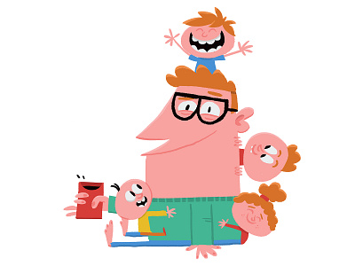 Morning Coffee with Kids cartoon character characterdesign children coffee colorful comic design family family portrait happy illustration kids photoshop positive retro wacom wacom cintiq