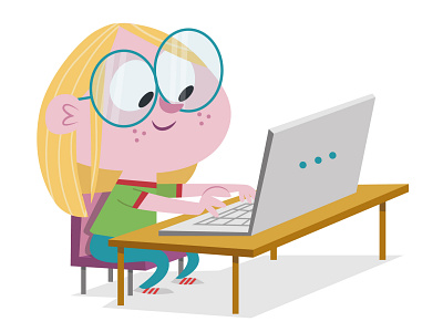 Happy Coding! adobeillustrator cartoon character characterdesign children coding computer girl glasses illustration illustrator kid laptop office programming scratch sitting stem vector