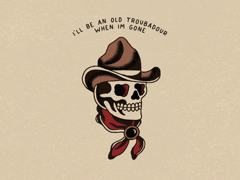 Troubadour nashville retro supply procreate cowboy skull tattoo
