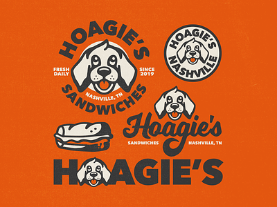 "Hoagie's" badge beagle branding dog food icon illustration lockup logo nashville procreate puppy sandwich sub