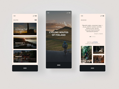 Mobile app of cycling routes app bycicle design figma finland mobile routes travel ui ux