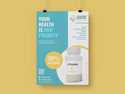 Your health is our priority poster design branding design farmacy flat design graphic design illustration logo photo poster design print design
