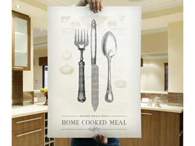 Home Cooked Meal Poster cutlery home meal poster vintage