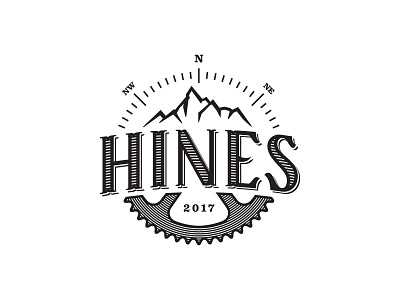 Hines bike crank compass gear lettering logo design mountains type