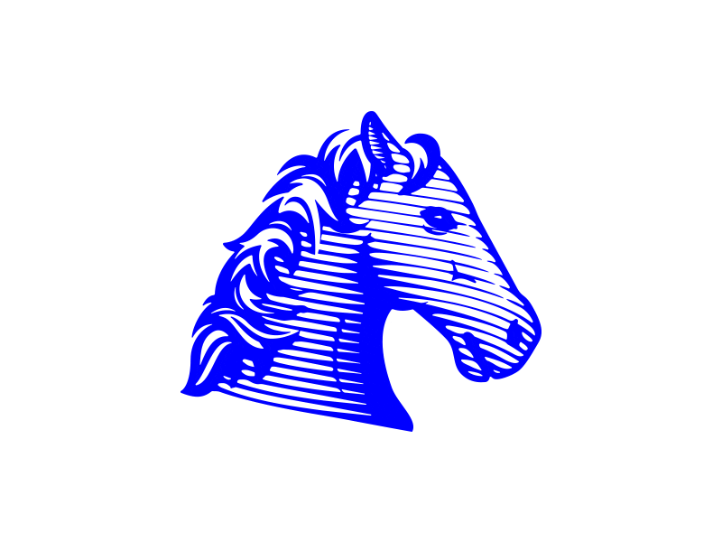 19/31: Horse Head blend blending blue hair head illustration lines shading the godfather wood cut