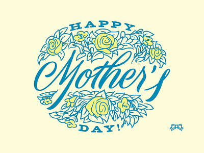 Happy Mother's Day blue bouquet flowers roses script typography yellow