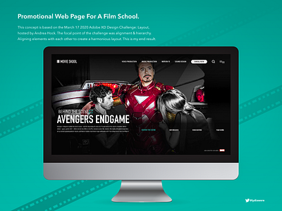 Promotional web page for a film school adobe xd landing page movie visual design